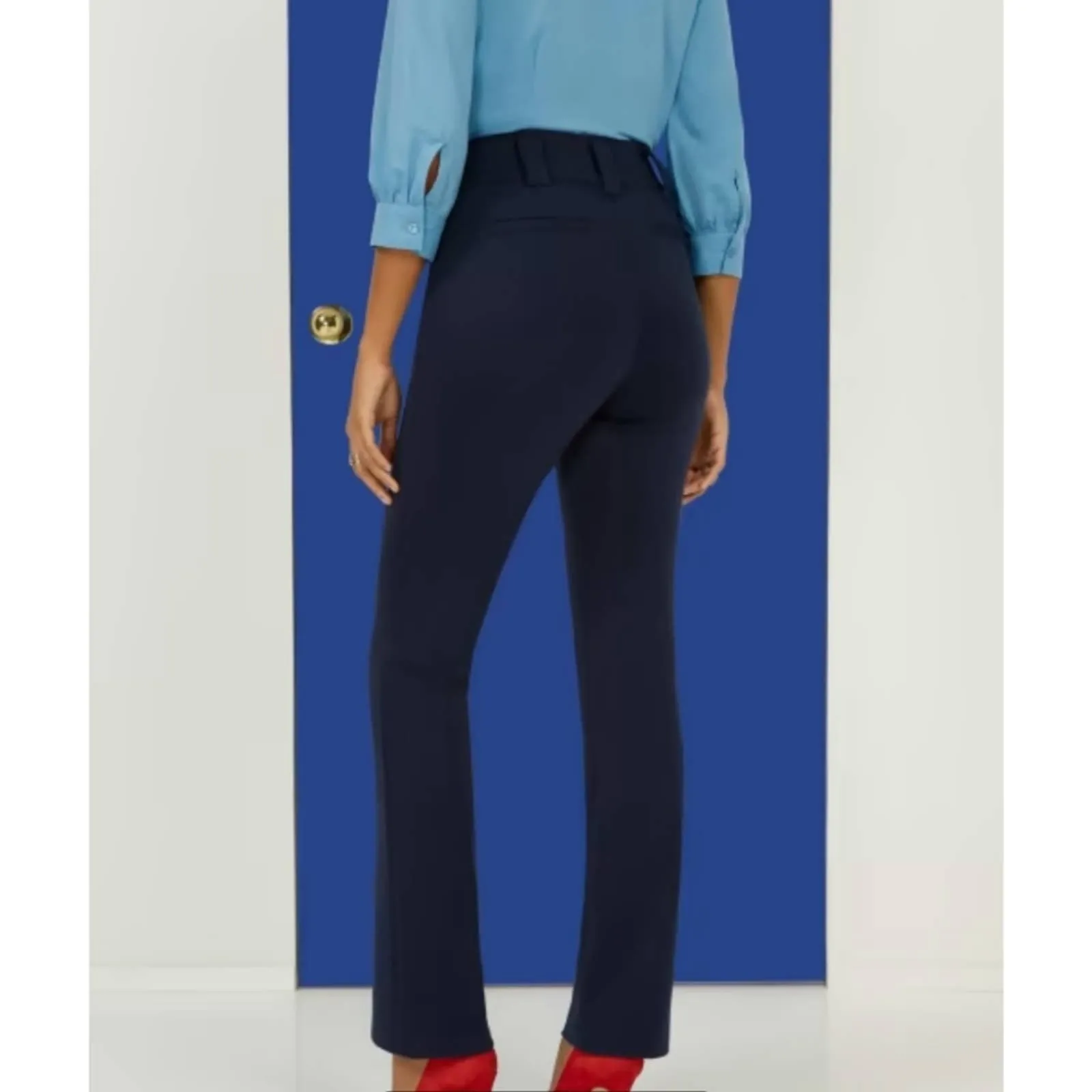 NY & Co Sailor Button High-Waisted Barely Bootcut Pant - Superflex Small Navy