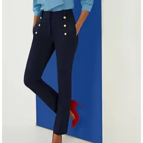 NY & Co Sailor Button High-Waisted Barely Bootcut Pant - Superflex Small Navy