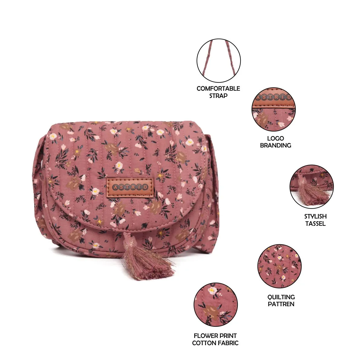 Old Rose Color  Sling Bag  With Cotton Strap
