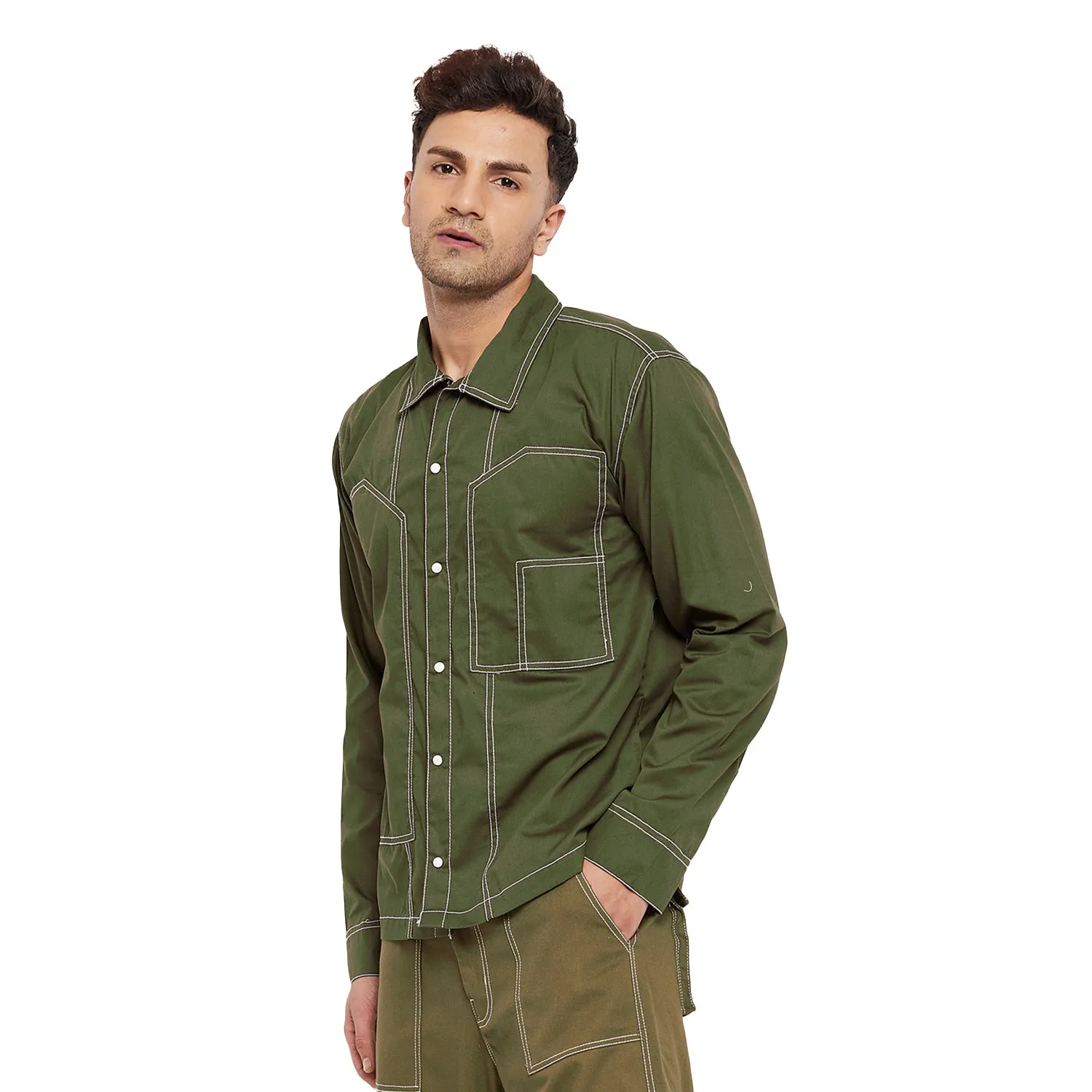 Olive Contrast Stitch Carpenter Shirt