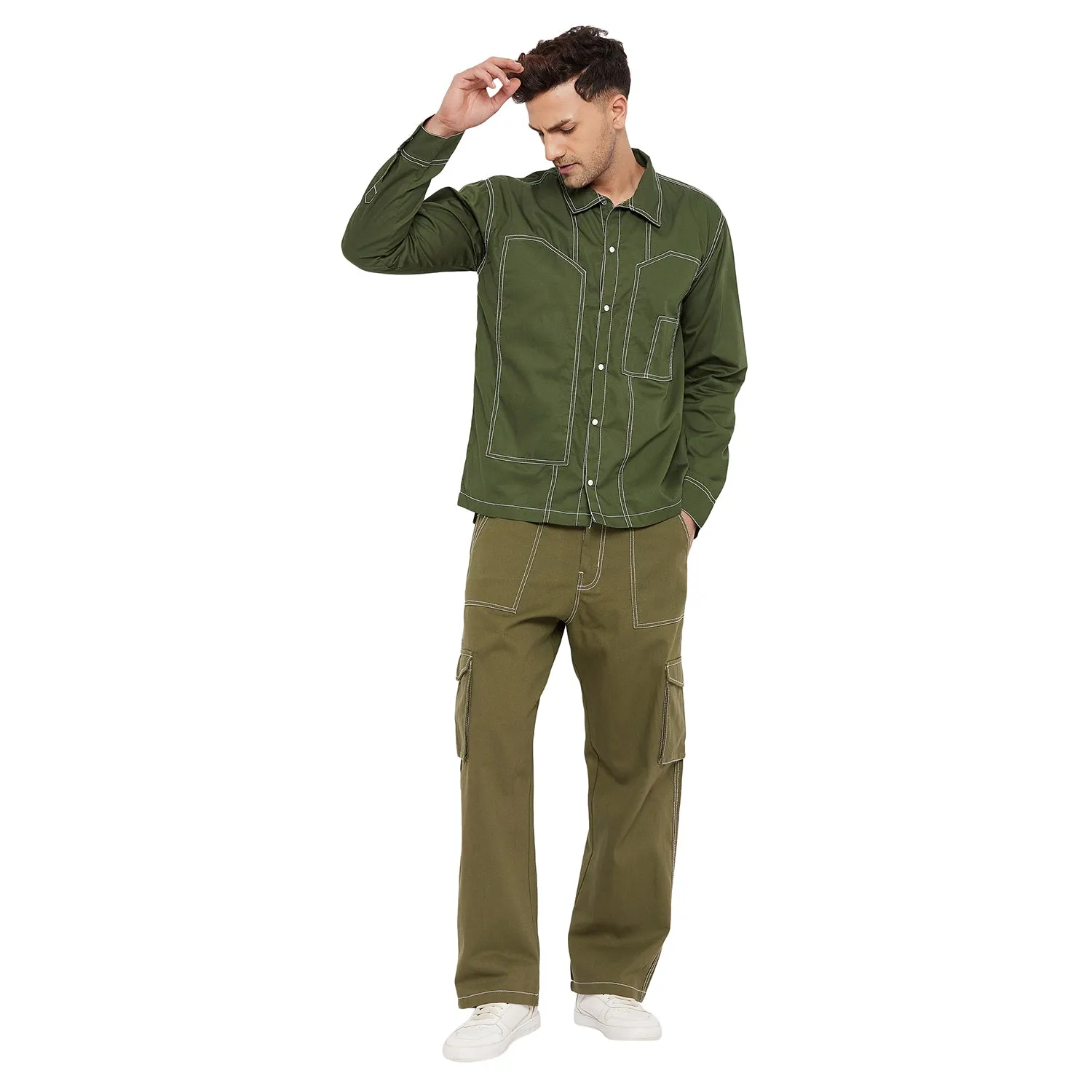 Olive Contrast Stitch Carpenter Shirt