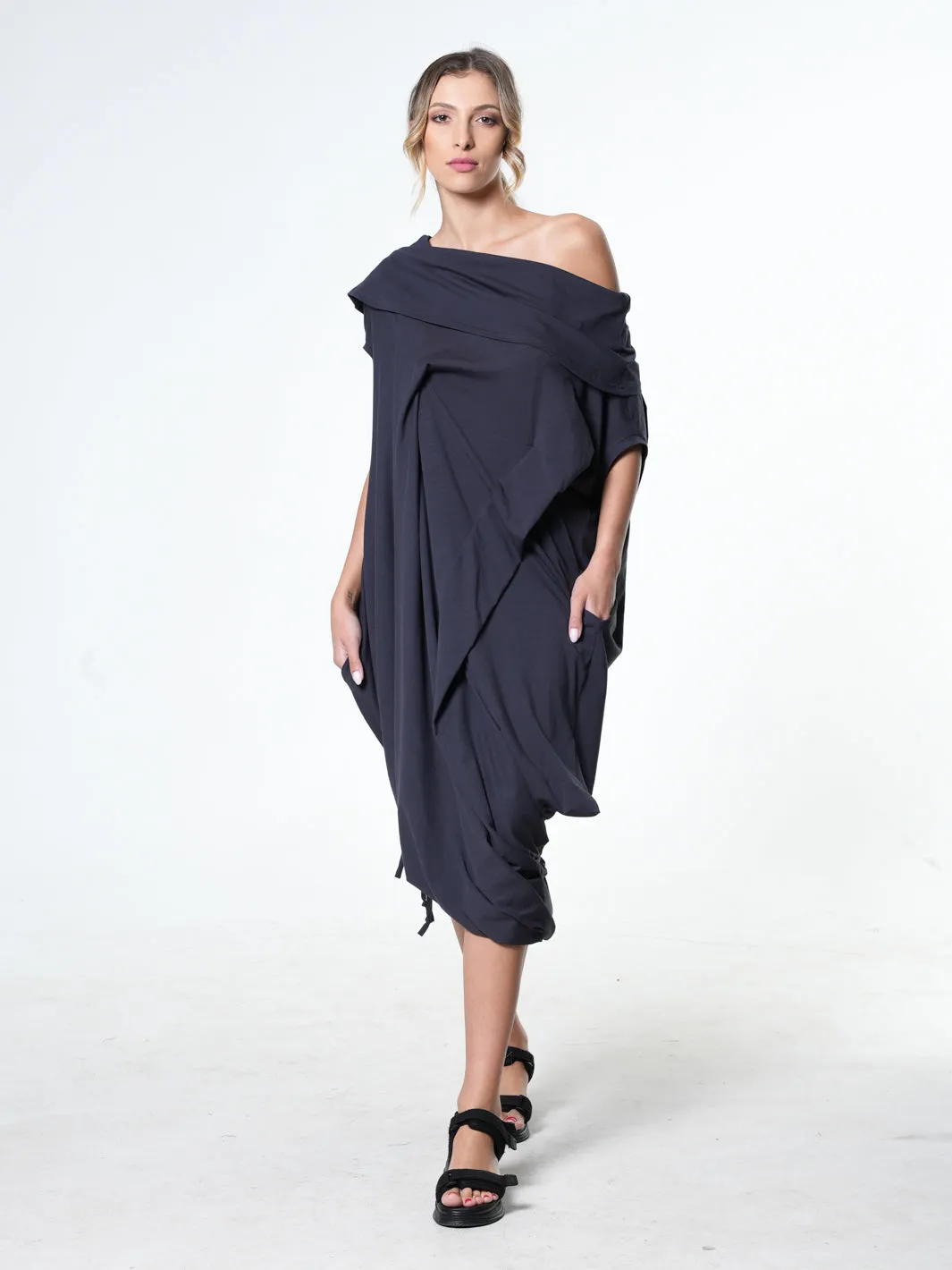 Oversize Cotton Kaftan Dress In Blue