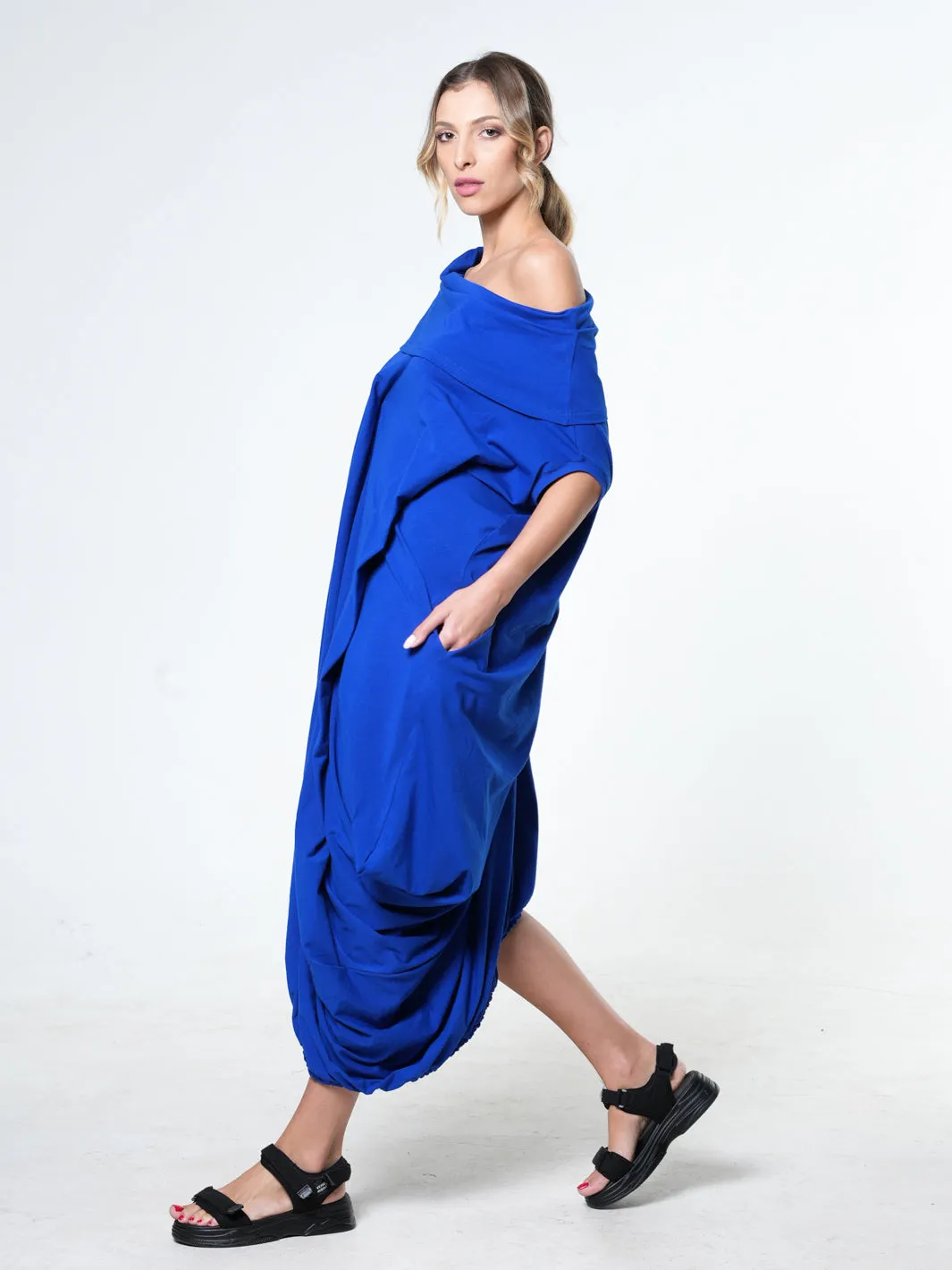 Oversize Cotton Kaftan Dress In Blue