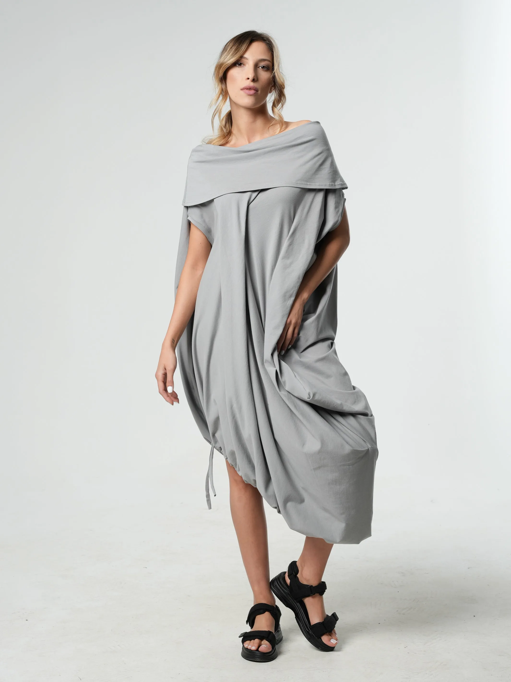 Oversize Cotton Kaftan Dress In Blue