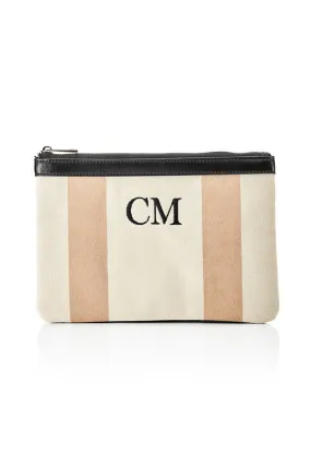Personalised Striped Canvas Clutch Bag - Nude