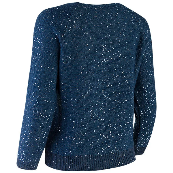 Sequin Crewneck Raglan Pullover in Denim Blue