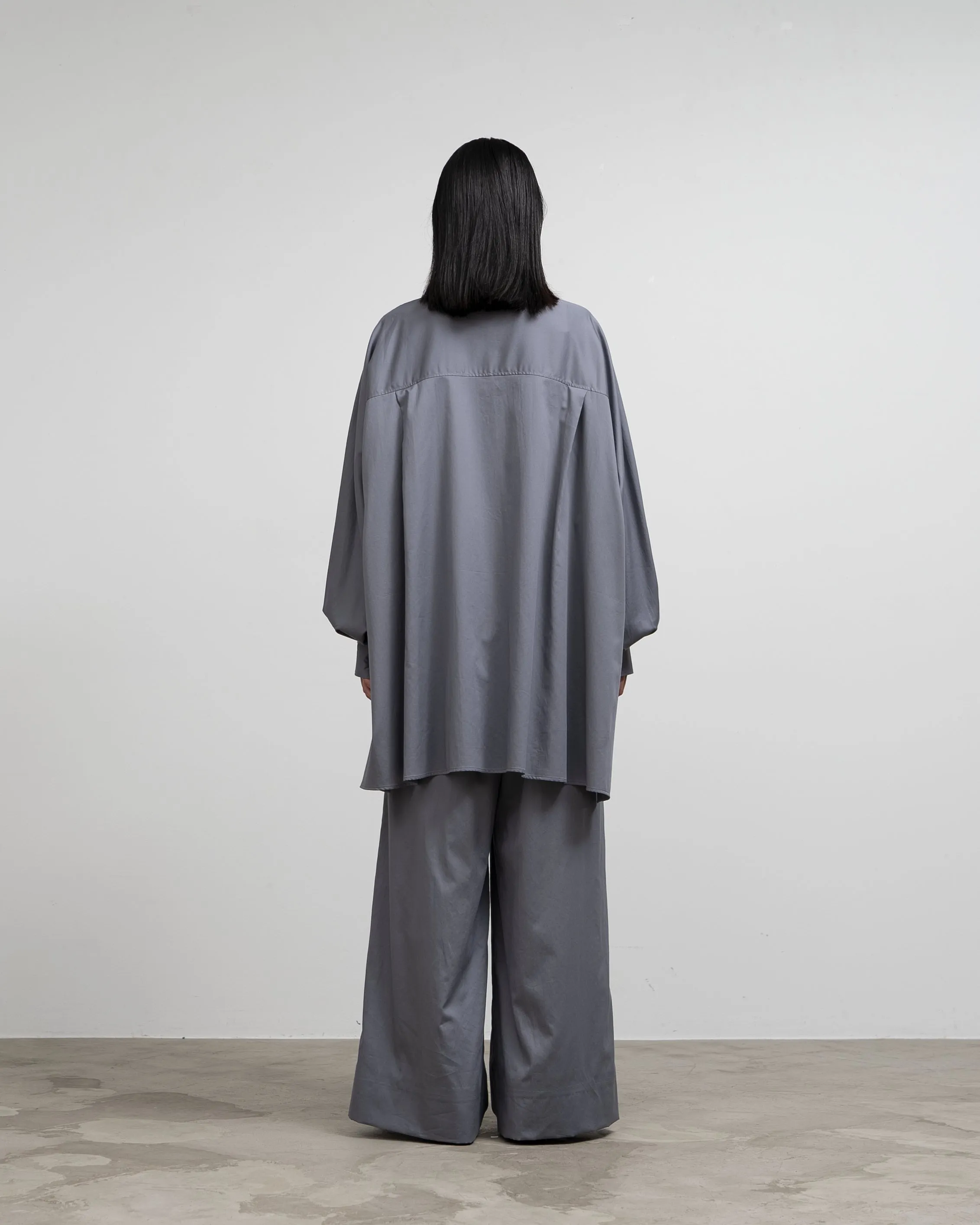 Silicon Poplin Deep Slit Band Collar Shirt