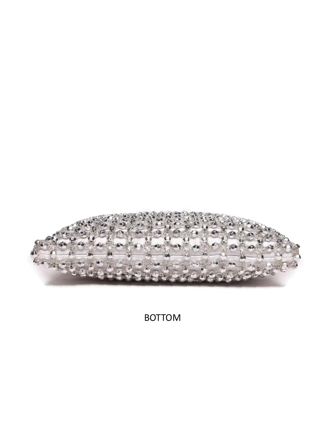 Silver  Beaded Clutch With Metal Chain Strap