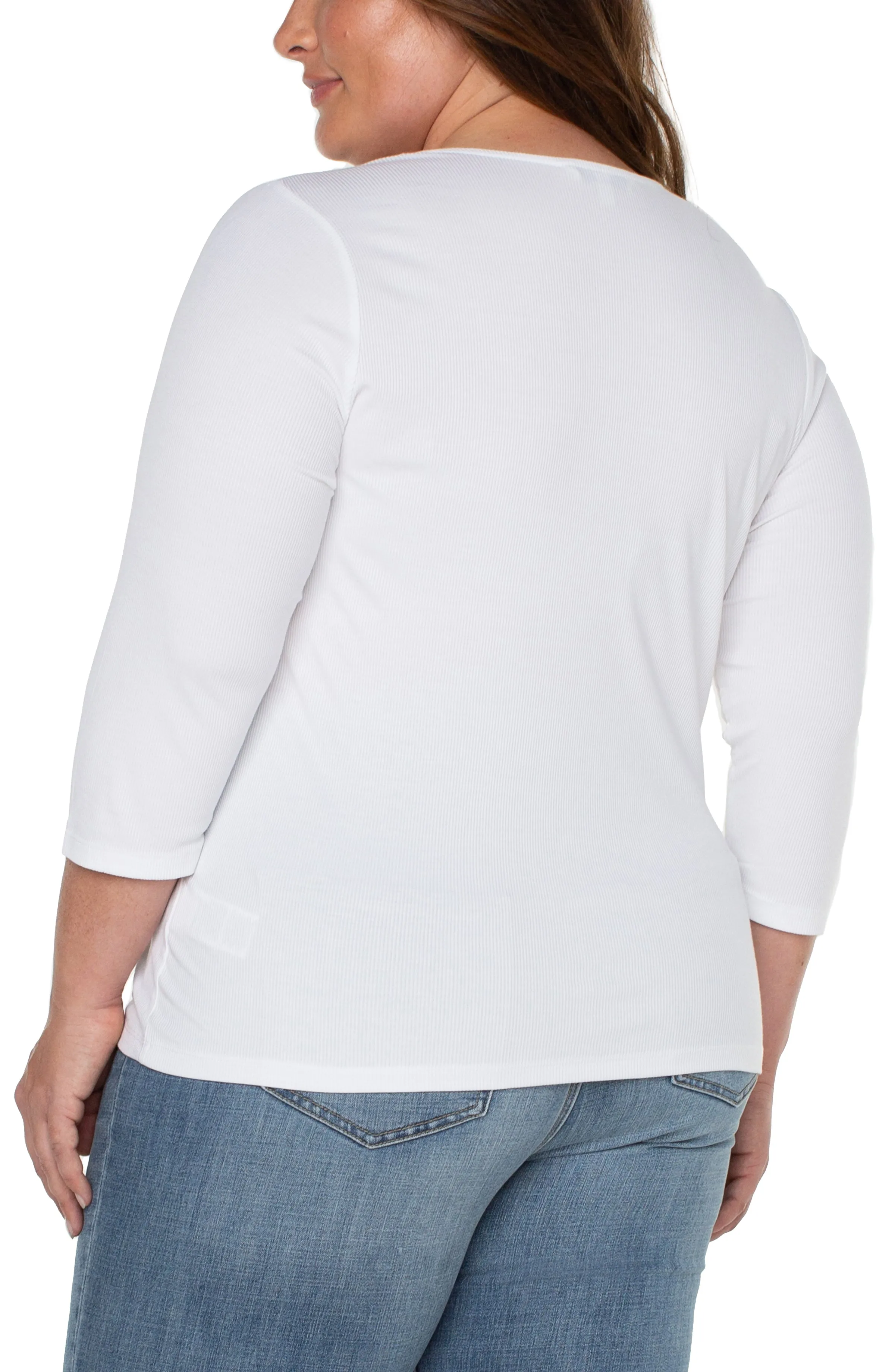SQUARE NECK 3/4 SLEEVE RIB KNIT TOP