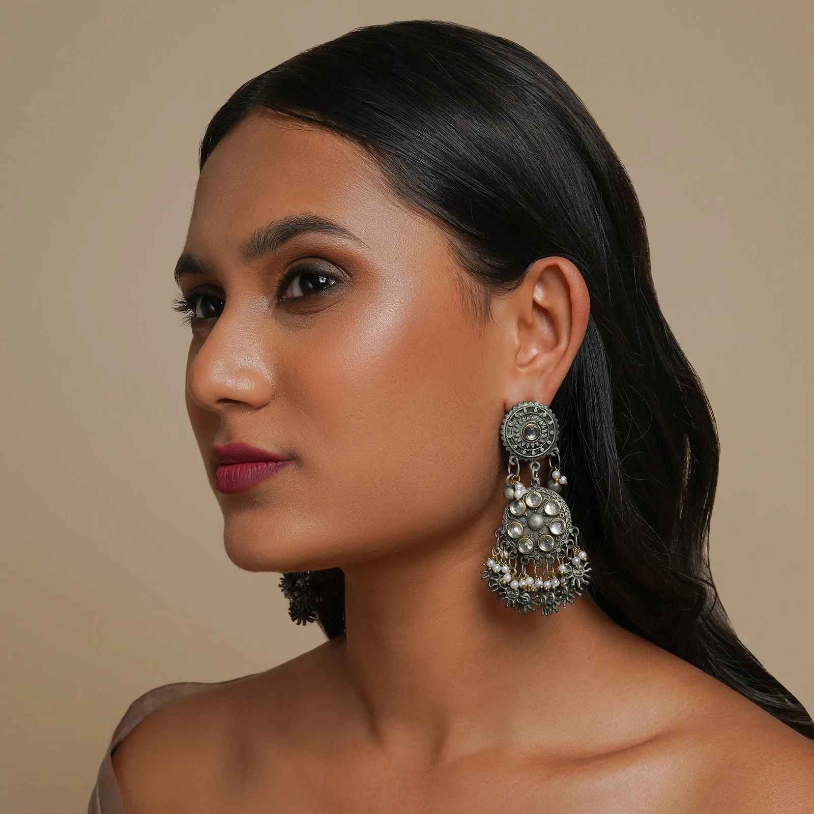 Teejh Abhilaa Gold and Silver Oxidised Earring