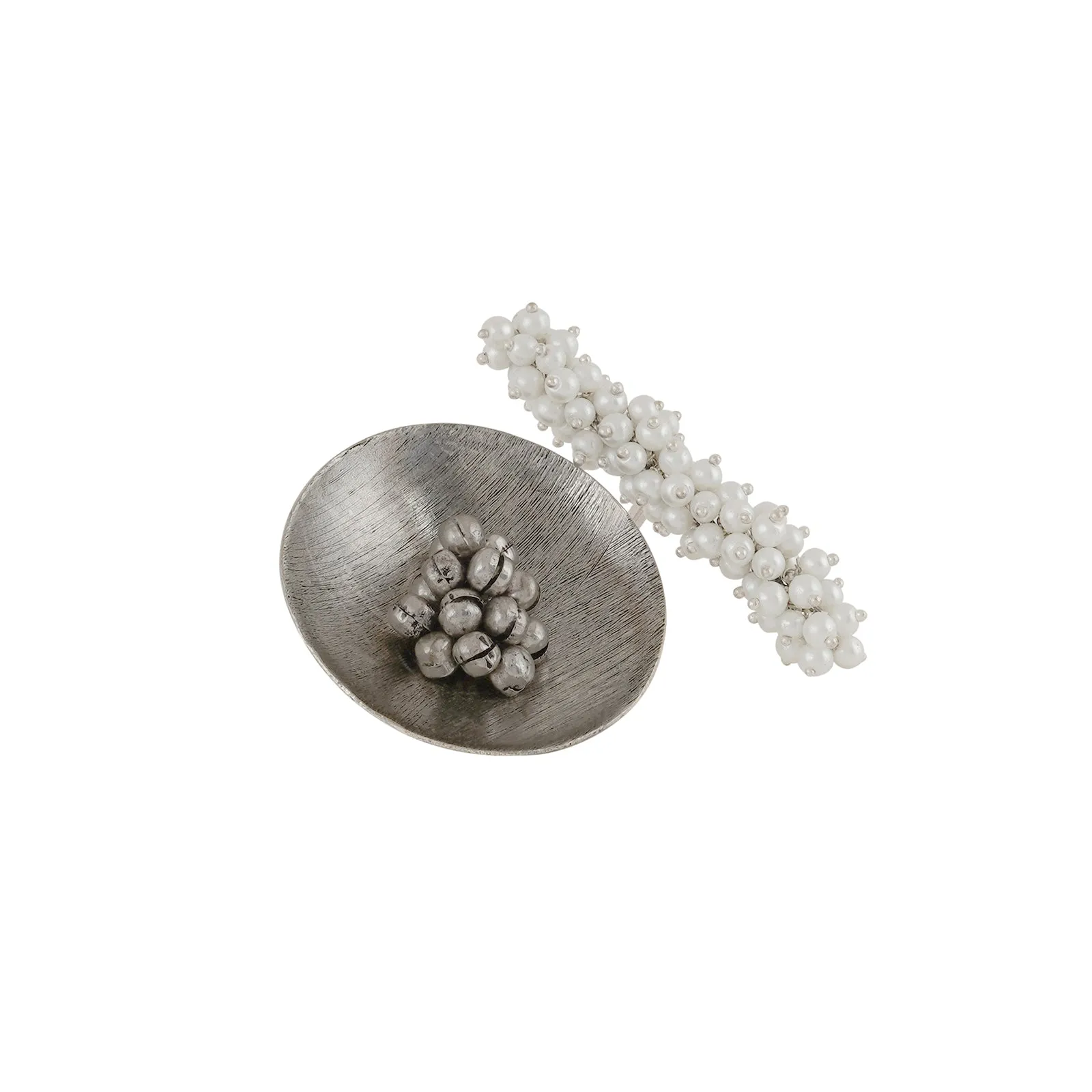 Teejh Aklima Pearl and Silver Oxidised Ring