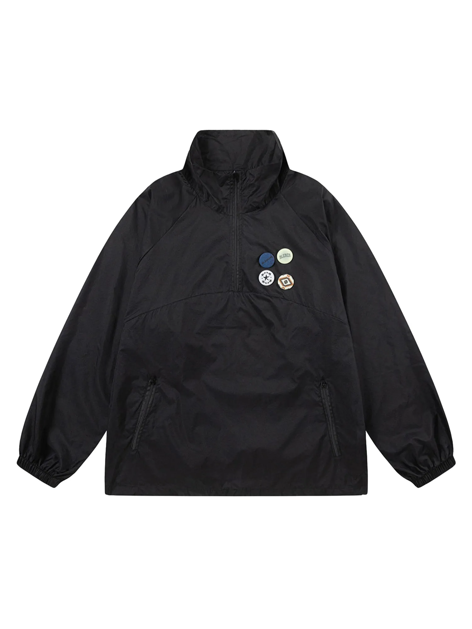 Thesupermade Badge-embellished Stand Collar Half-zip Hoodie