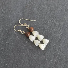 Triple 8mm Pikake with Rosewood Earrings