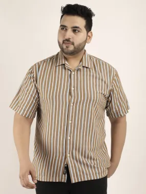 Vivid cotton Khaki Half Sleeves Plus Size Shirt