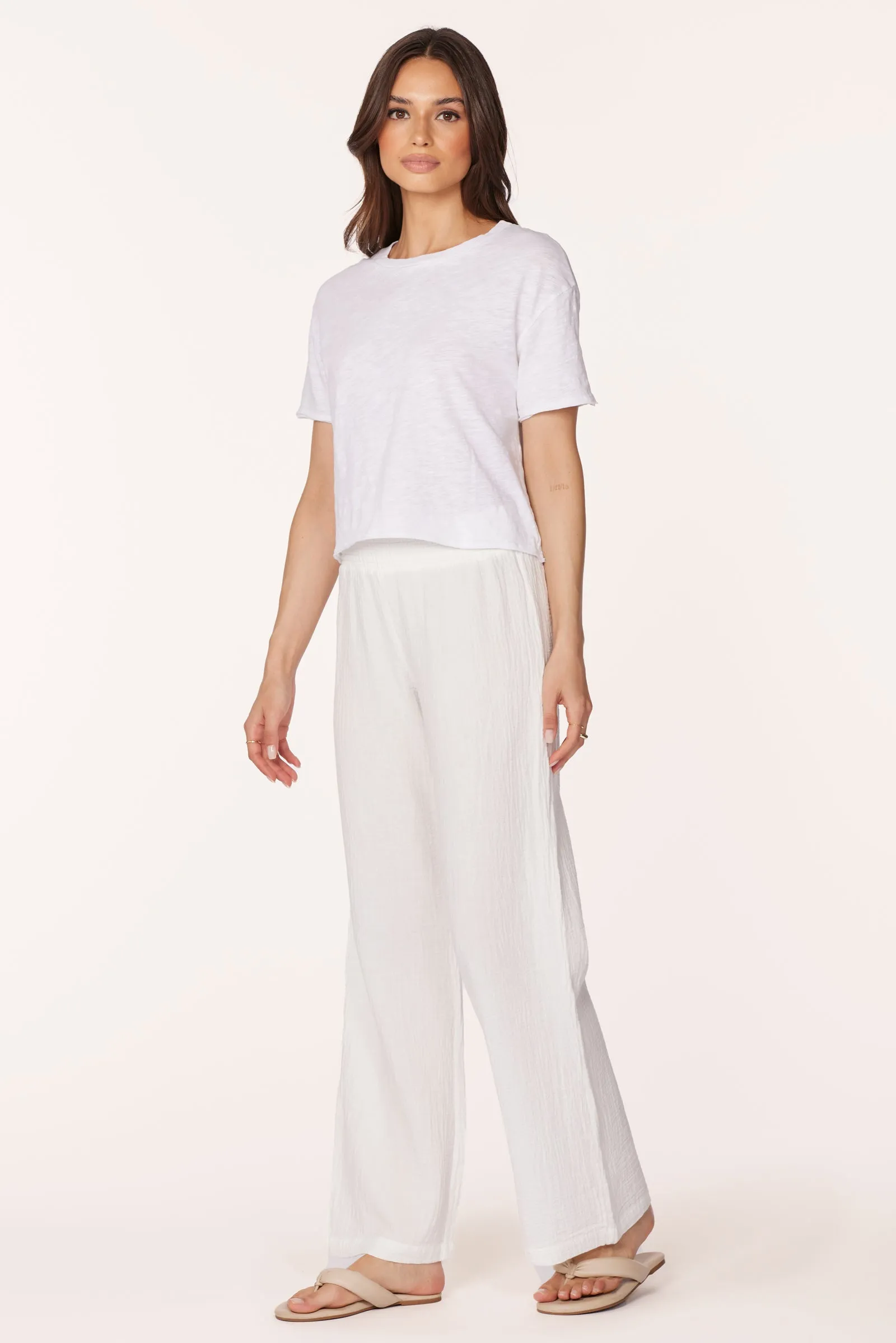 WIDE LEG SMOCKED WAIST PANT