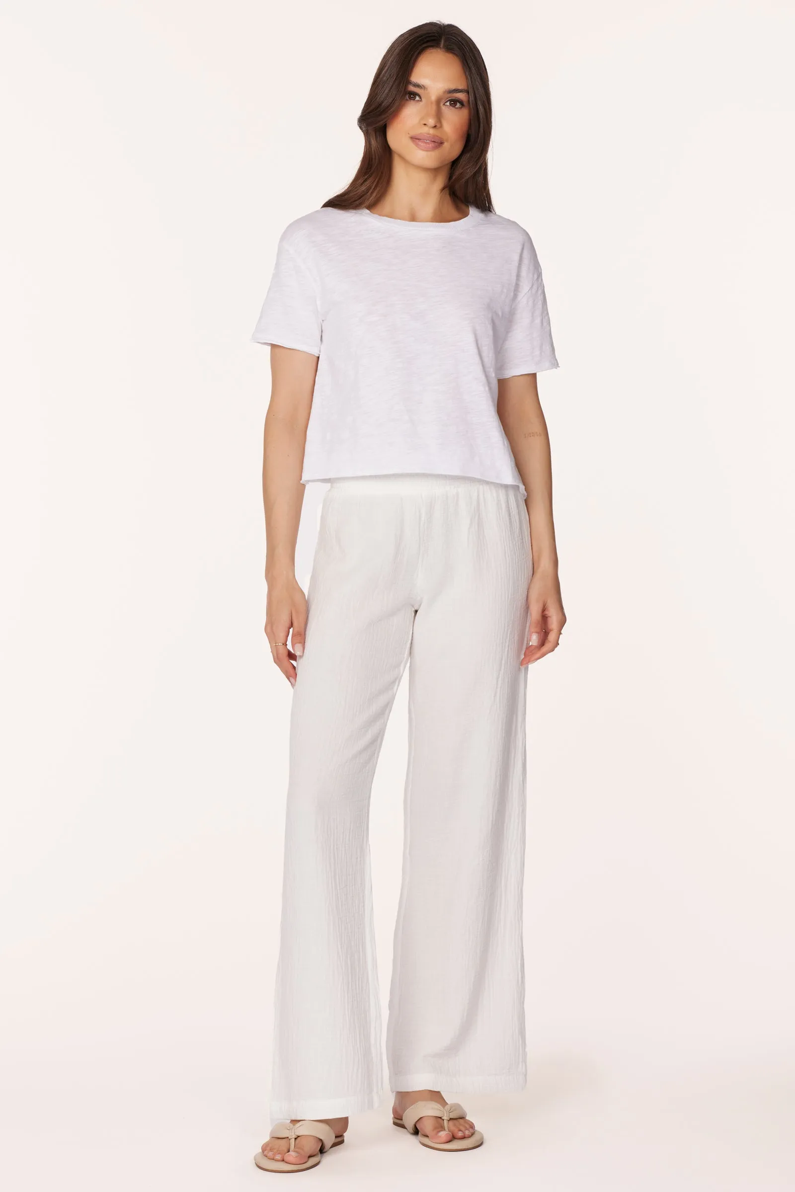 WIDE LEG SMOCKED WAIST PANT