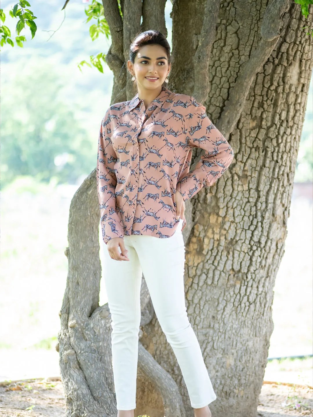 Zebra Printed Oversized Cotton Shirt