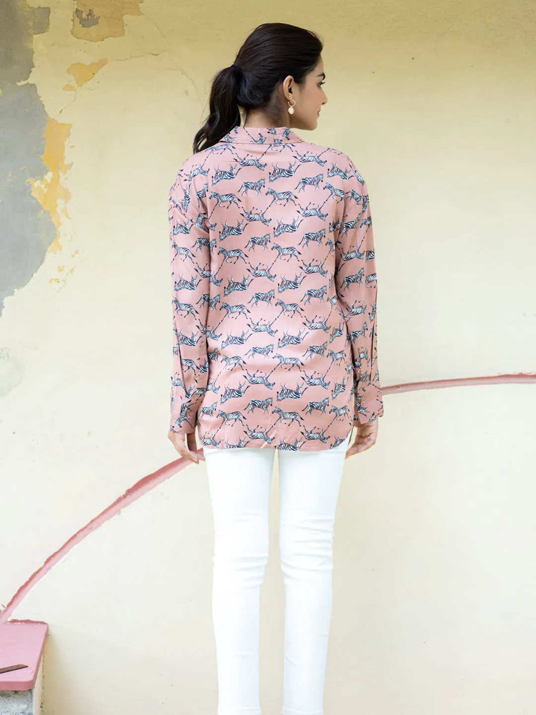 Zebra Printed Oversized Cotton Shirt