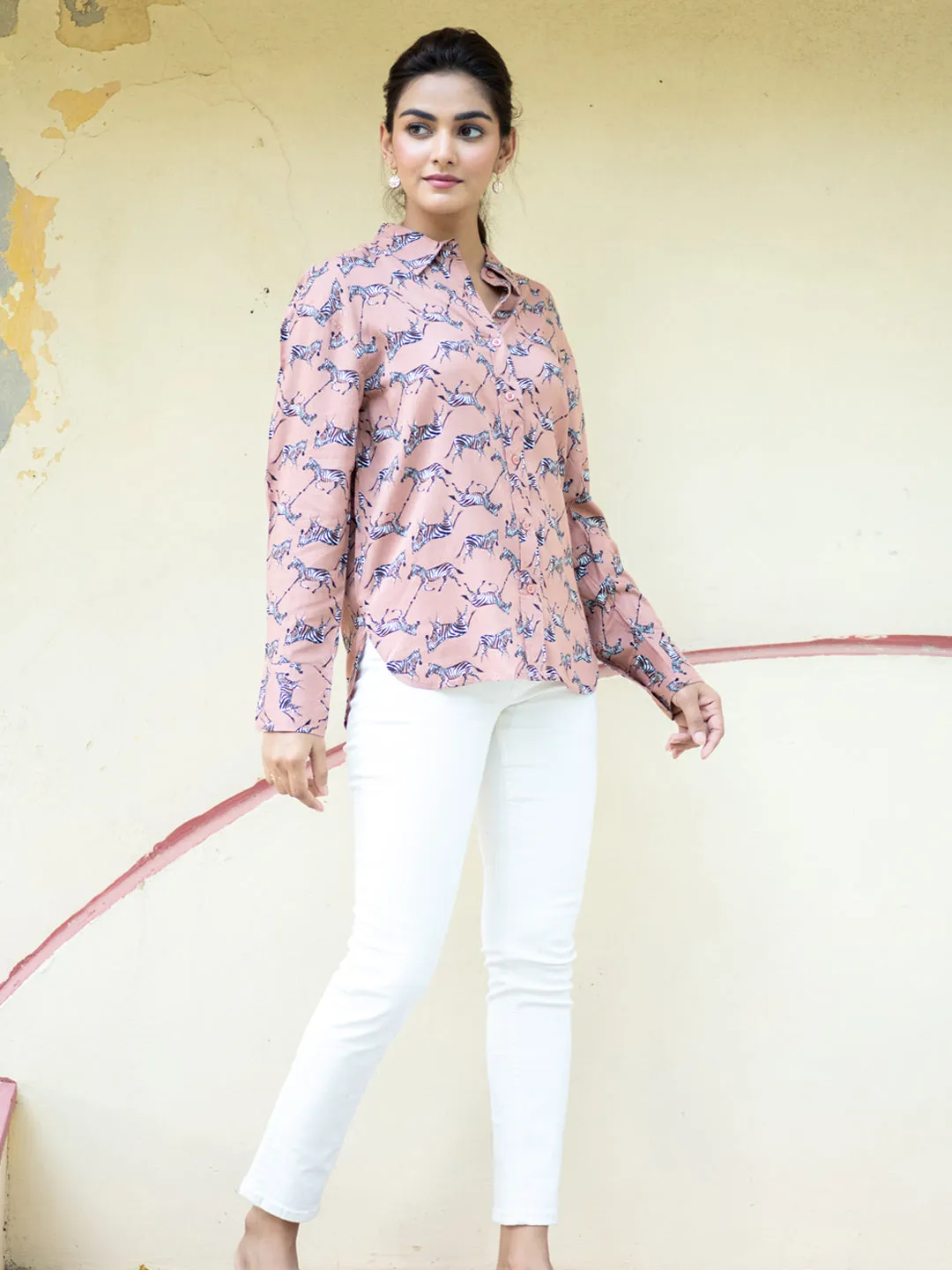 Zebra Printed Oversized Cotton Shirt